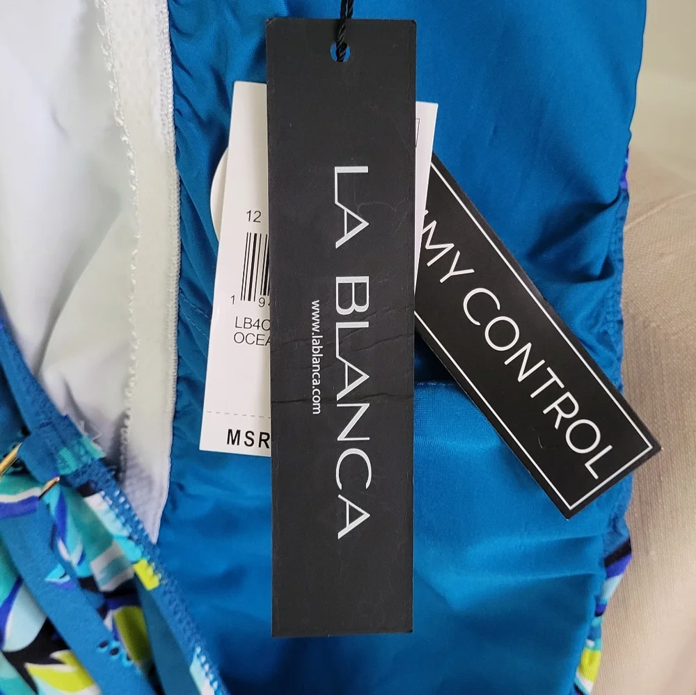 LA BLANCA Ocean Fiji Tropic One Piece Blue Bathing Suit Size 12 Brand New - Picture 7 of 10